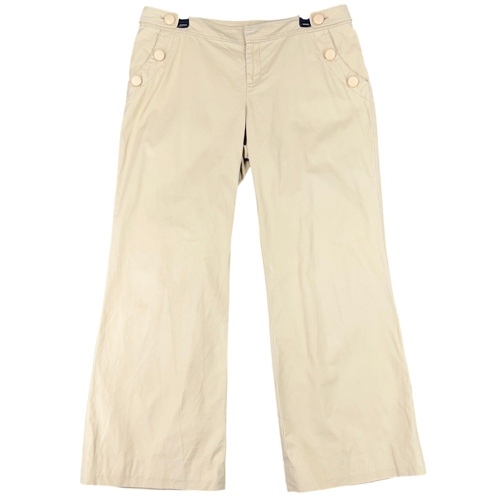 Lilly Pulitzer Wide Leg Trousers Womens 14‎ Coastal Preppy Nautical Sailor Khaki